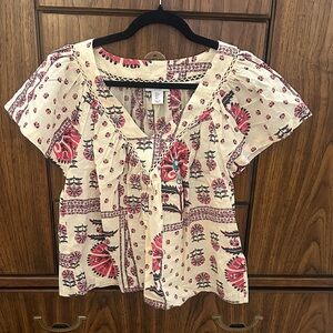 Haute Hippie Beige and Pink Patterned Blouse